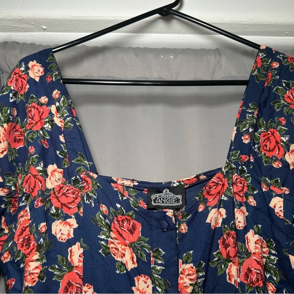 Angie Navy Dress with Pink Floral Design Sz Large - Picture 5 of 12